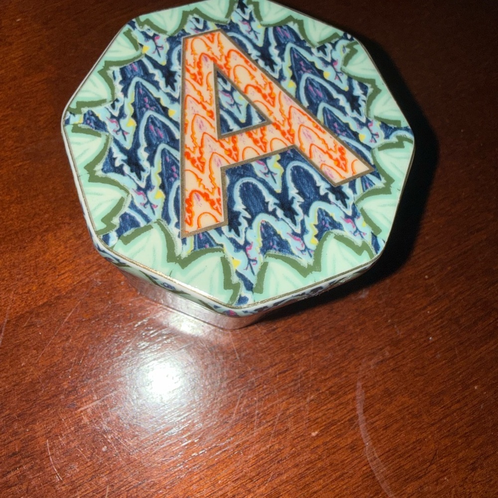 Anthropologie Octagonal Jewelry Box with Green, Blue & Orange Pattern